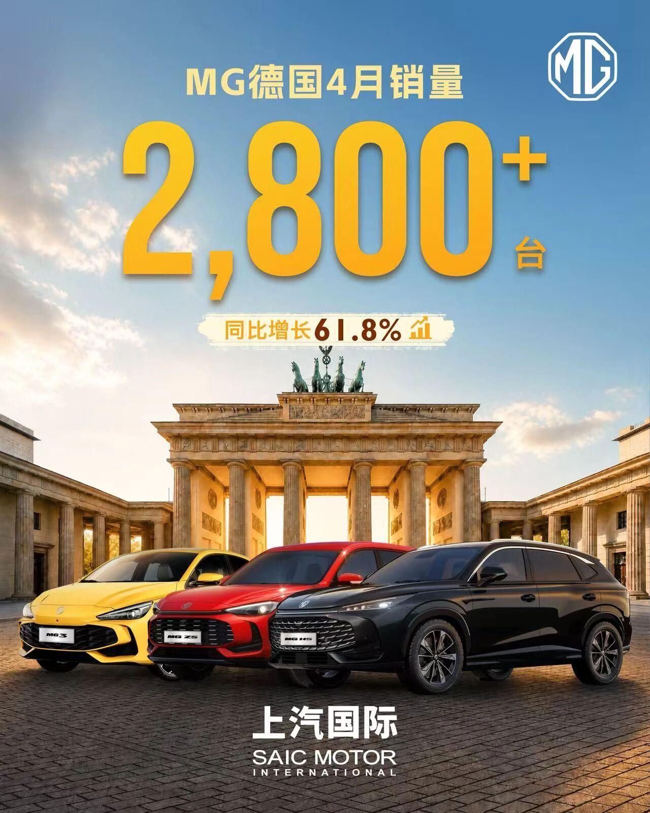 4月，上汽MG在德国销量劲增61.8%！