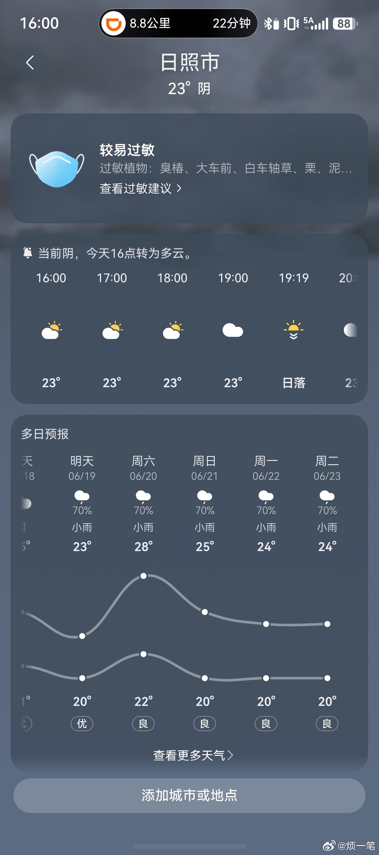 明天自驾日照，一看这天气，哈！漂亮！ 