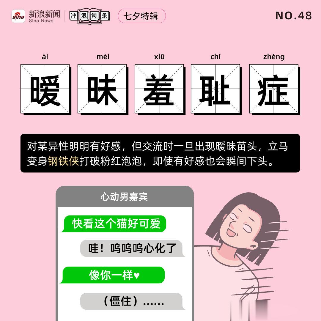 暧昧羞耻症：对某异性明明有好感，但交流时一旦出现暧昧苗头，立马变身钢铁侠打破粉红