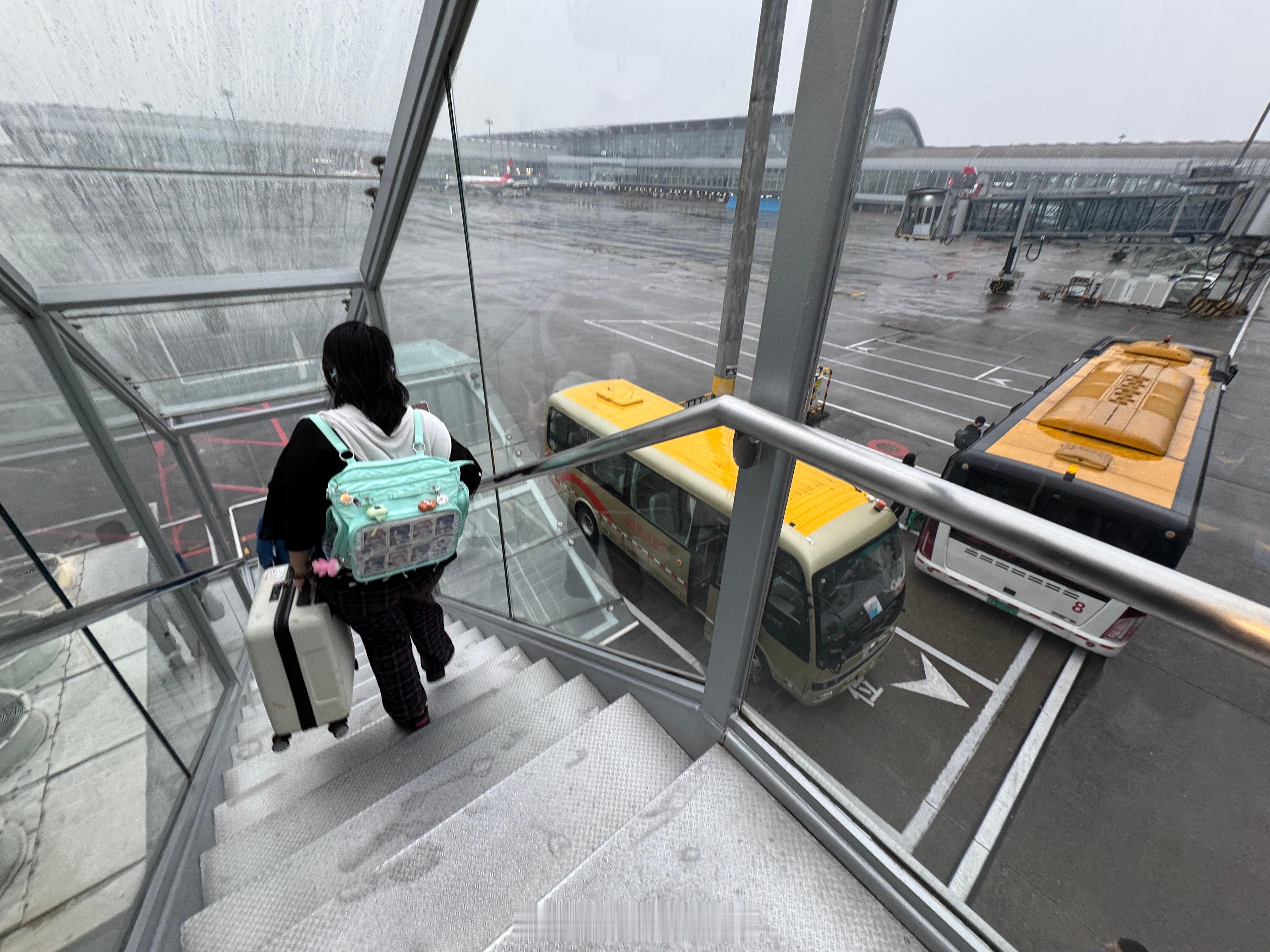 走廊桥坐摆渡车 