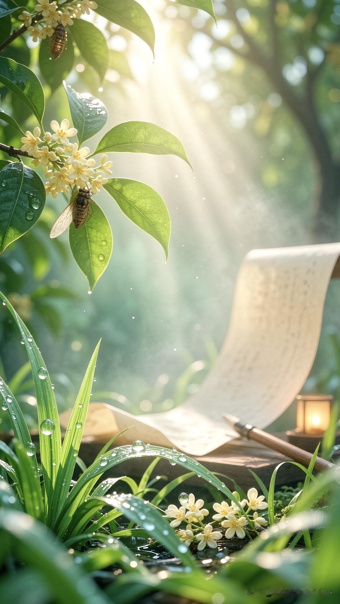 🍃꧂🌞早上好💕᭄🌿☕️
七月初五的晨，
还沾着夜的凉露。
风把暑气捻成细