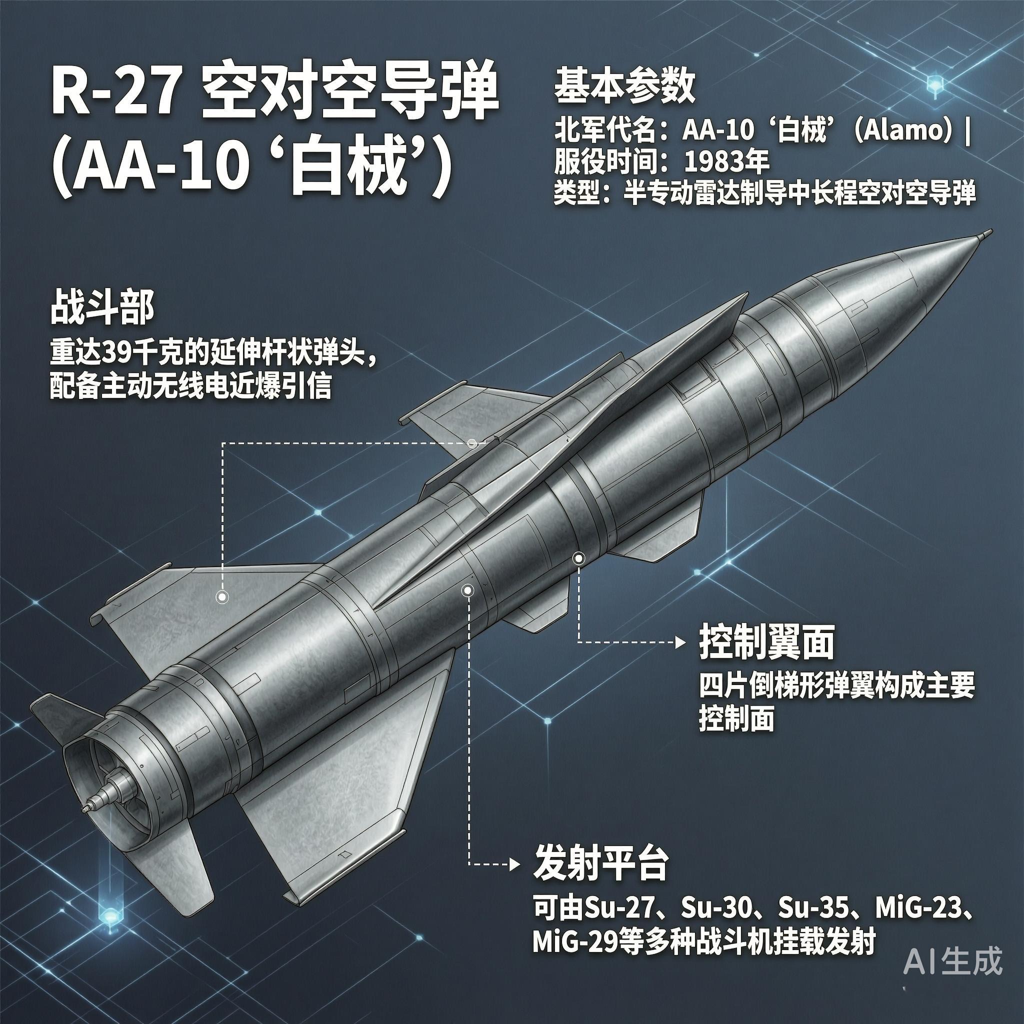 军事ai新视野 俄罗斯R-27空对空导弹R-27空对空导弹是苏联研制的半主动雷达