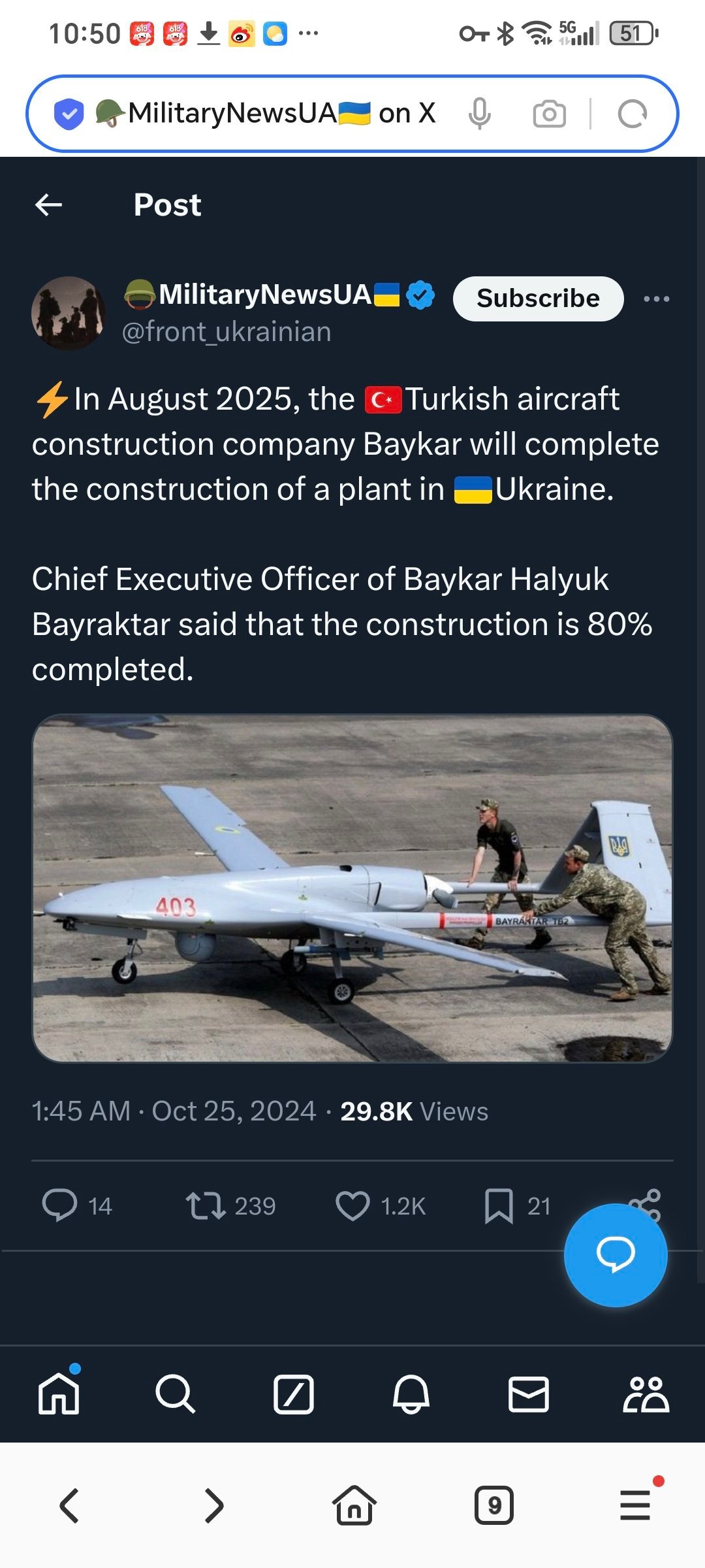 据土耳其媒体报道，预计到2025年8月，土耳其飞机制造公司 Baykar 将完成