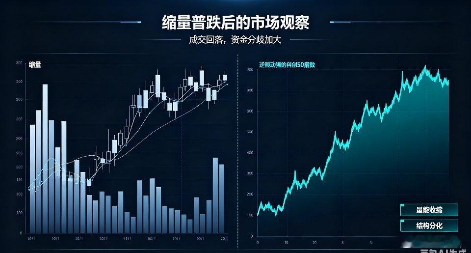 今日市场个股普跌，成交额大幅收缩，场内交易热情明显降温，仅科创50走出独立行情，