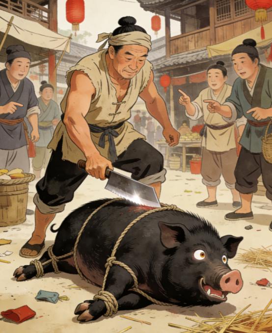 明朝皇帝都姓朱，老百姓要杀猪正好犯了“杀朱”的名讳，后来机灵的朱元璋改了一字，巧