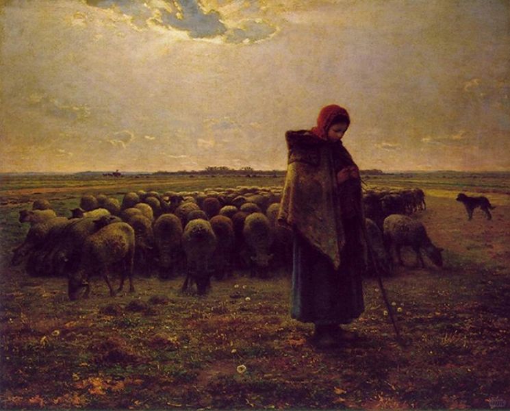 让-弗朗索瓦·米勒，《牧羊女》，1864 年，奥赛博物馆