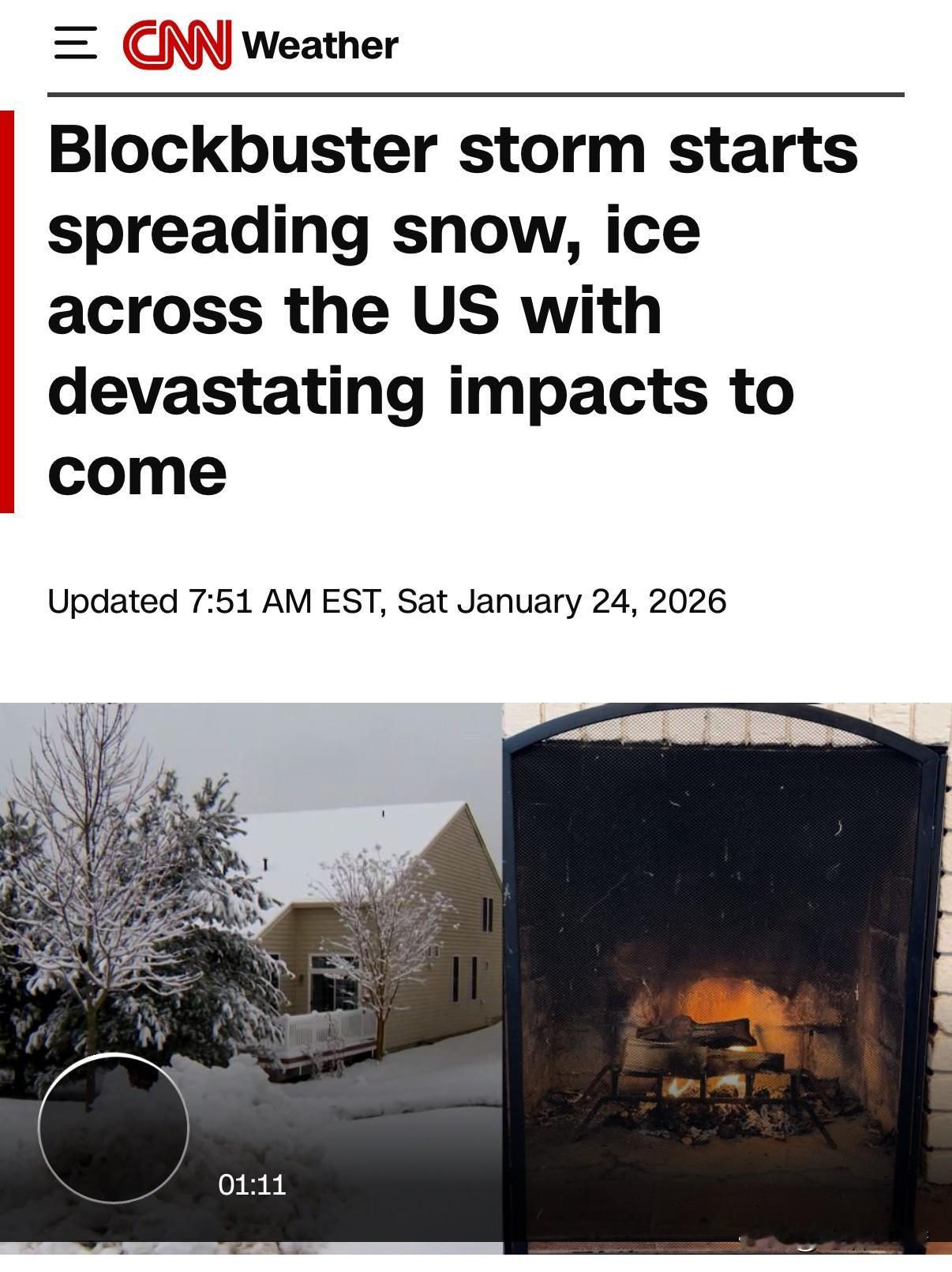 美媒称，大暴风雪开始在美国各地蔓延冰冻，它将产生毁灭性的影响。
   这场暴风雪