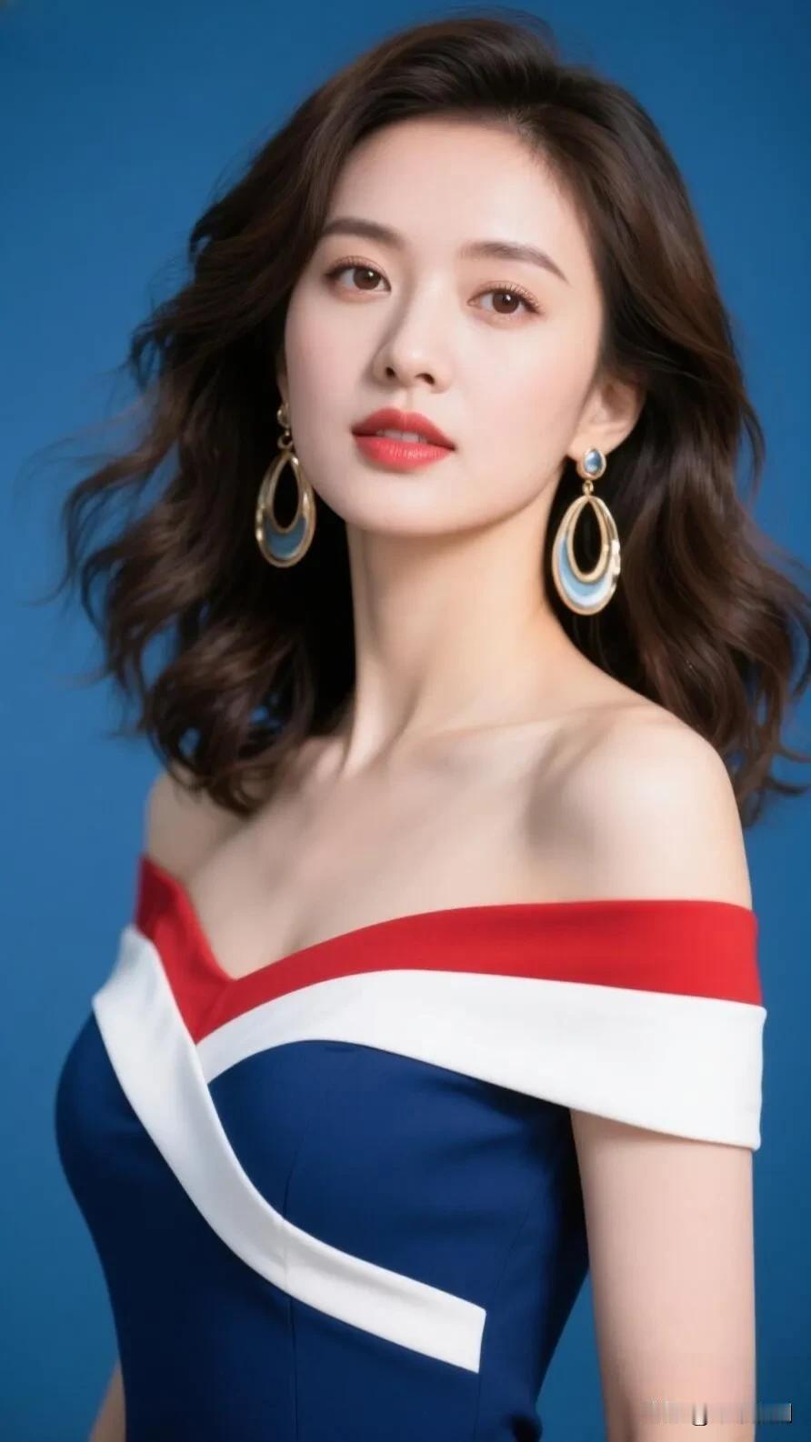 成熟稳重的美女你喜欢吗?
当蓝调背景遇上红白撞色，每一缕发丝都在诉说优雅。
无需