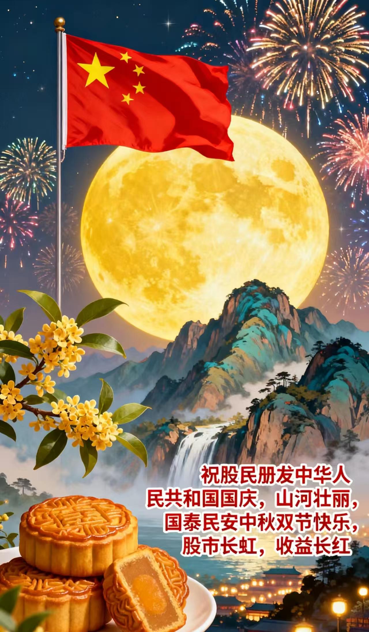 【双节同庆·股运长虹】

中秋月圆人团圆，国庆红旗展欢颜！值此双节同至之际，祝您
