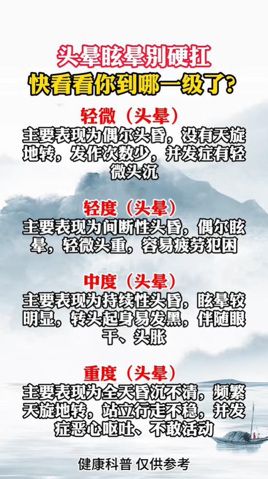 很多人出现头晕眩晕的情况常常选择硬扛，我们可以根据不适表现简单区分轻重程度，供大