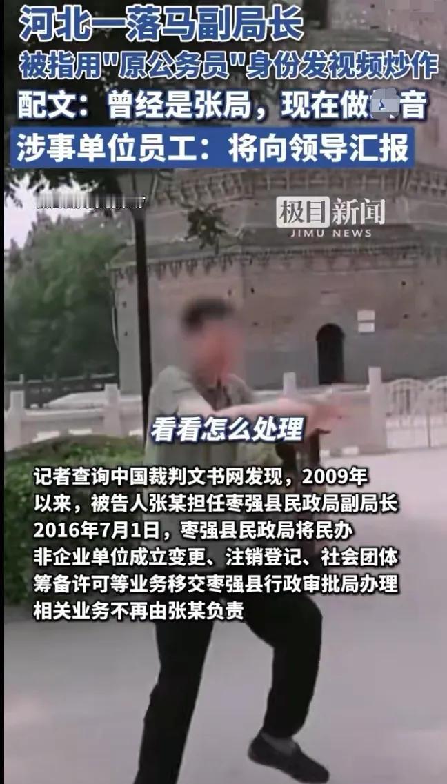 河北一落马副局长，用“原公务员”身份发视频，配文：曾经是张局，现在做某音。