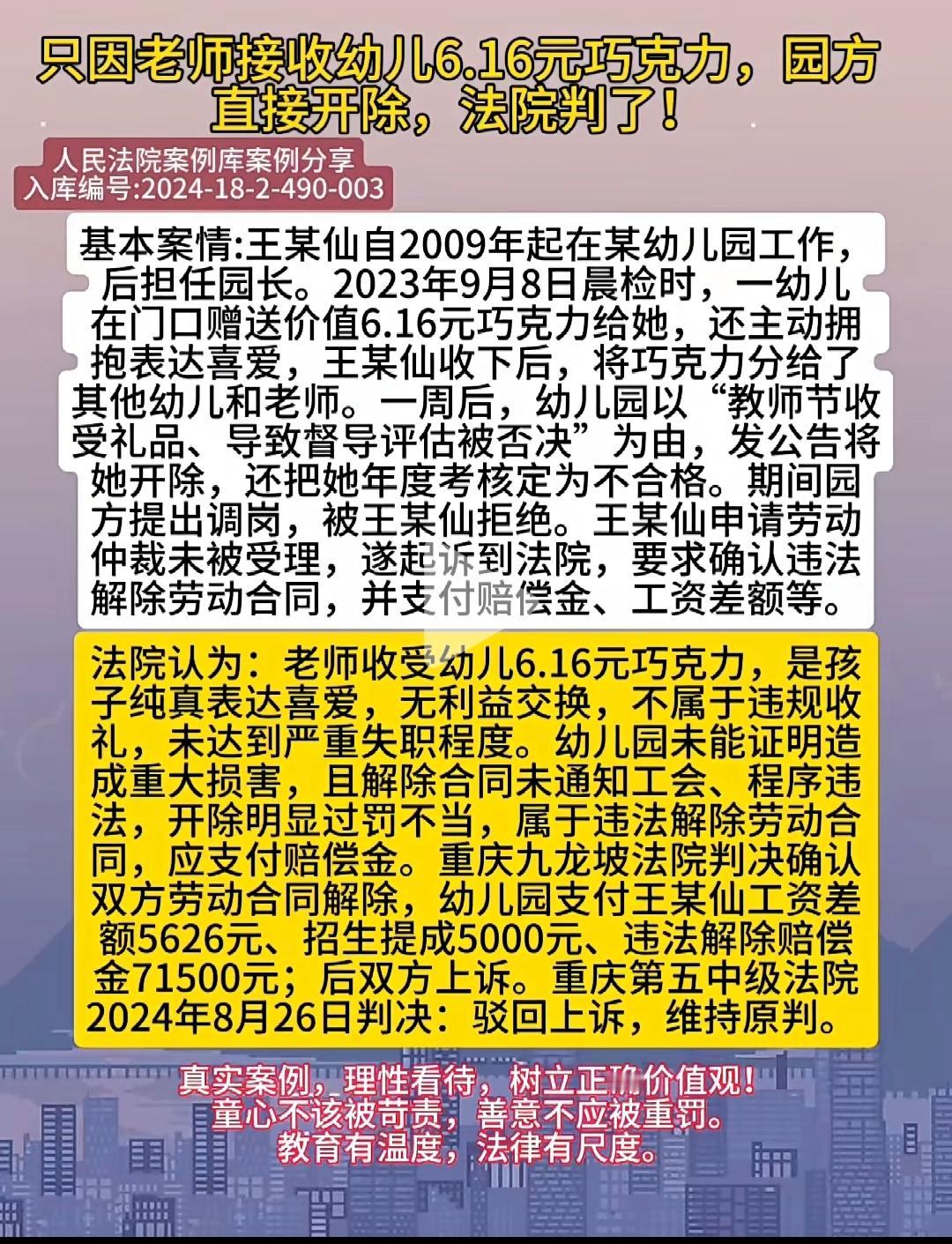 幼师收礼被开除案评析
一、案件折射的教育管理困境​
该事件暴露出学前教育领域管理
