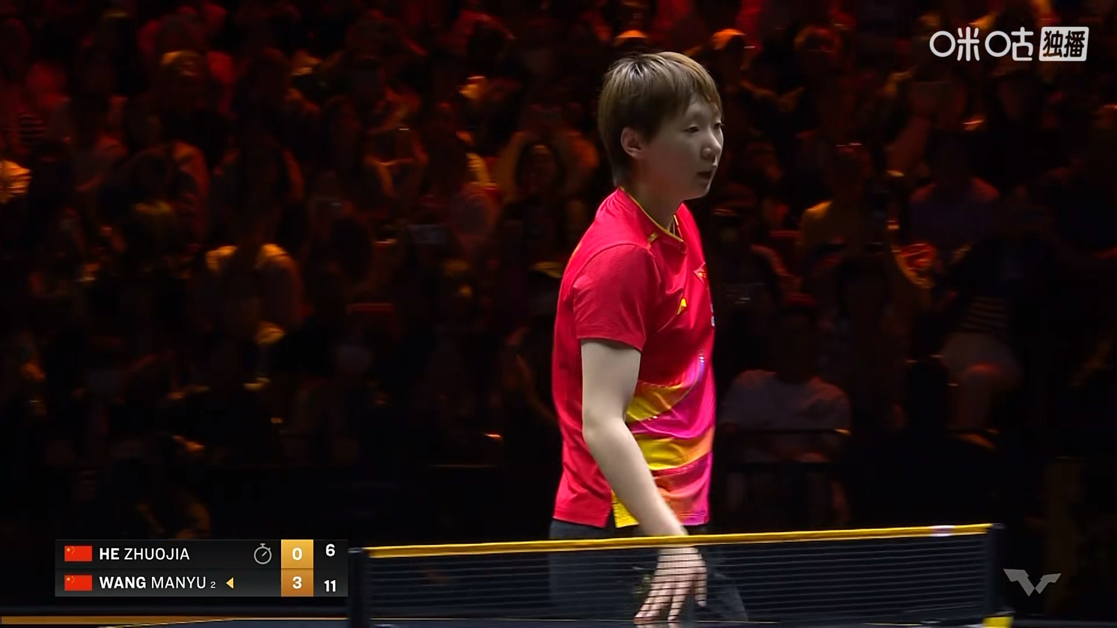 王曼昱3比0何卓佳(11-8，11-8，11-6)晋级女单次轮WTT中国大满贯2