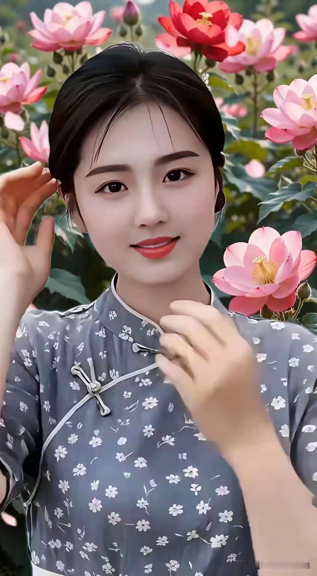 这姑娘在花丛中打扮得真漂亮。