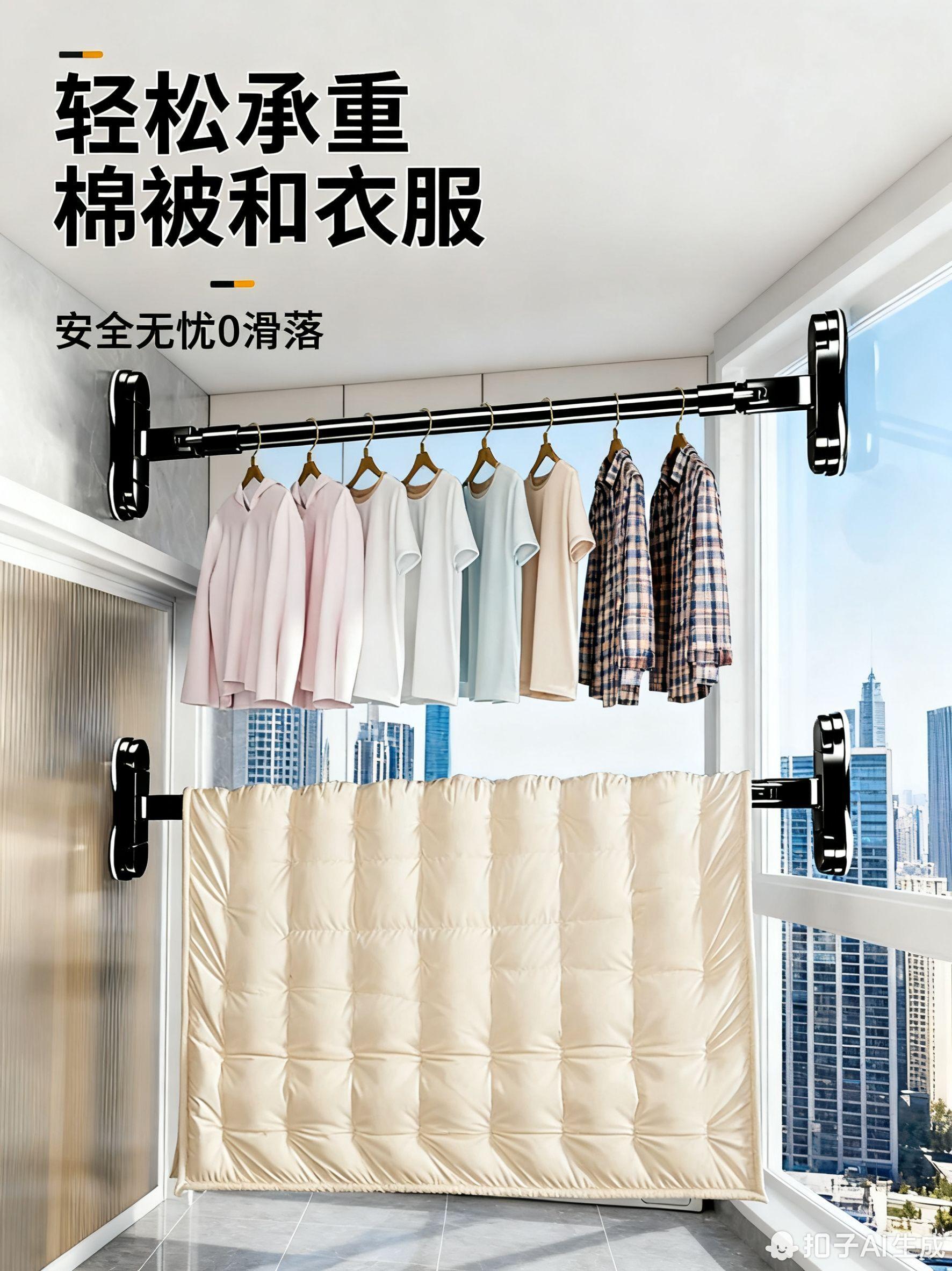 搬家也能带的神器！吸盘伸缩晾衣杆，安装拆卸零难度。晾晒空间灵活造，租房党直接冲