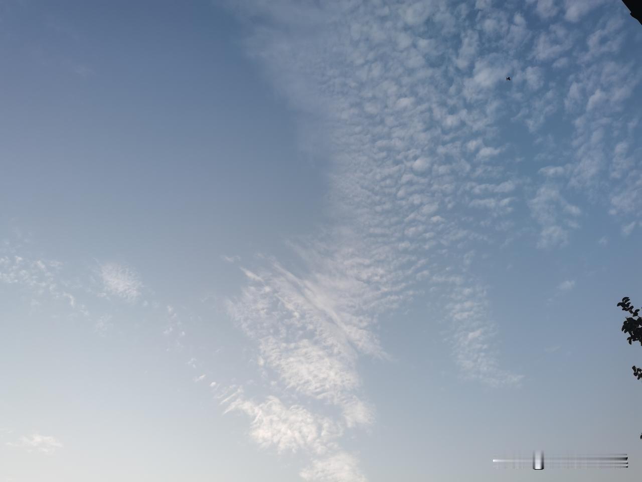 深秋的早晨，太阳己冲破云层升上高空，白色光芒铺满蓝色的天空。天气有点凉，但天空高
