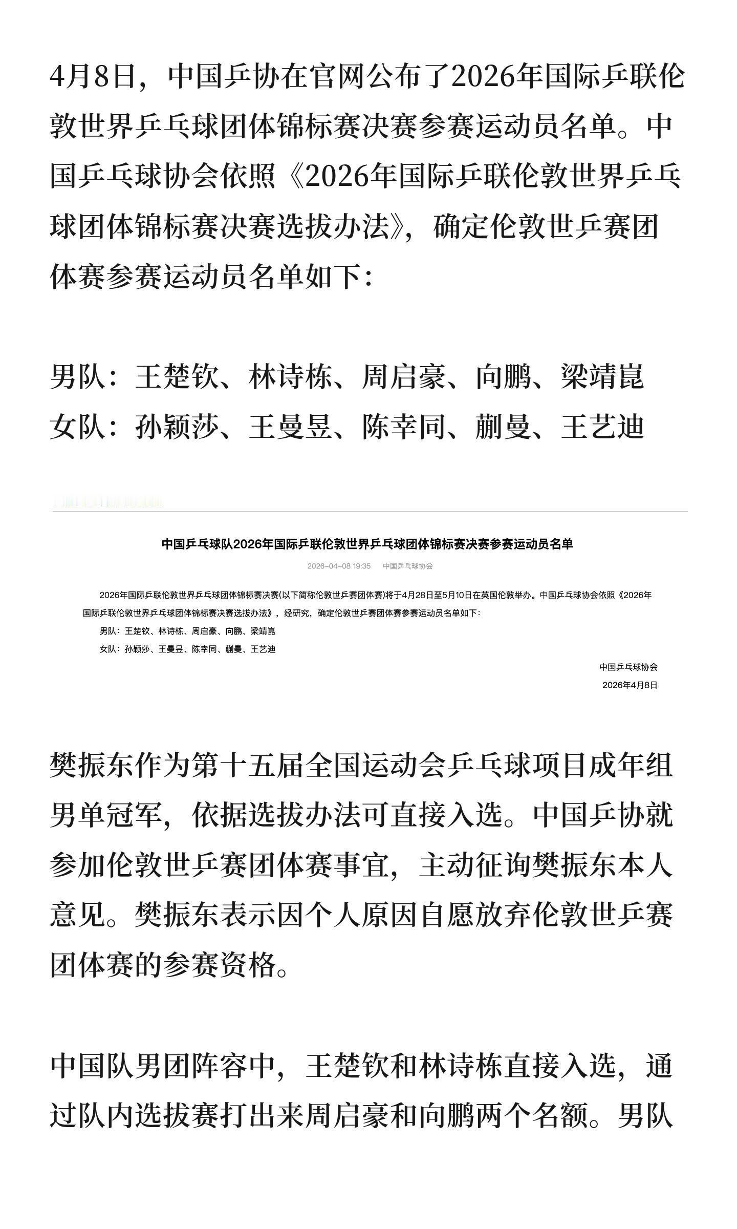 樊振东放弃伦敦世乒赛资格看到官宣真的百感交集，心里又理解又有点说不出的遗憾。4月