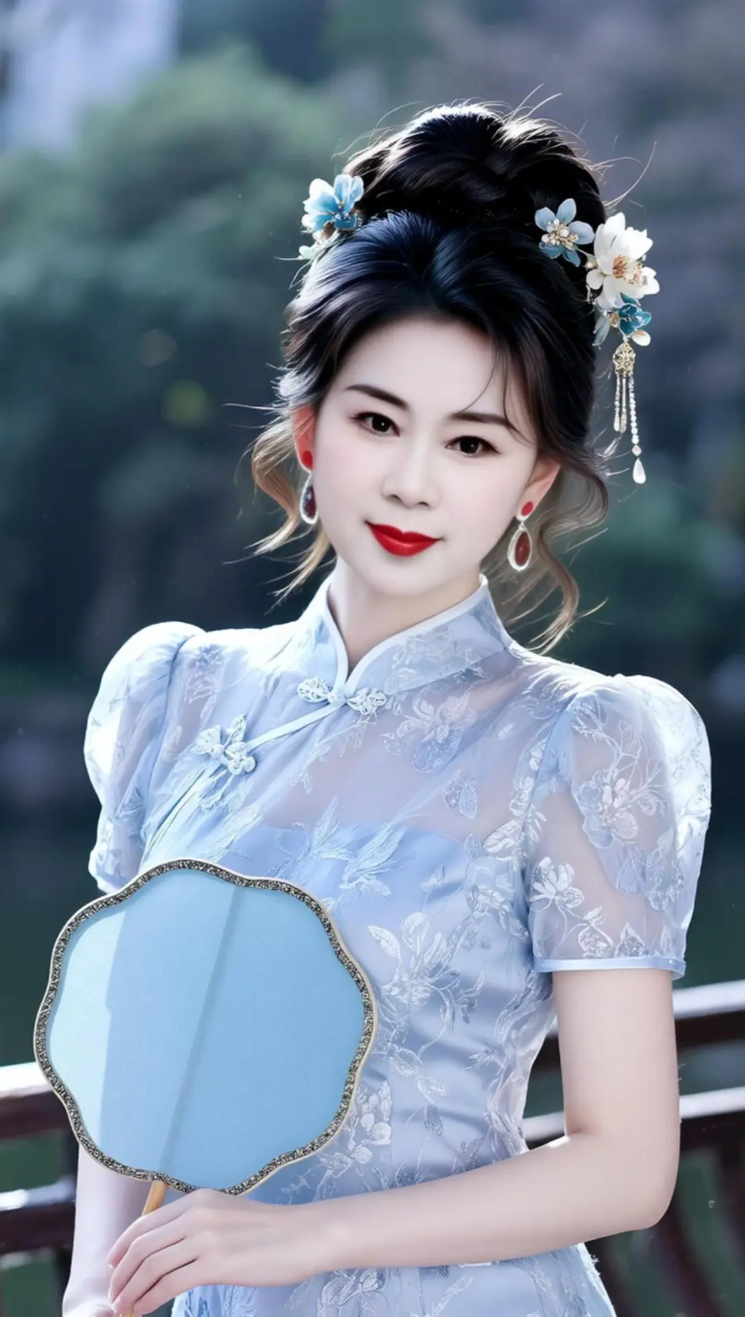 AI蓝衫团扇照 随变ai随便玩