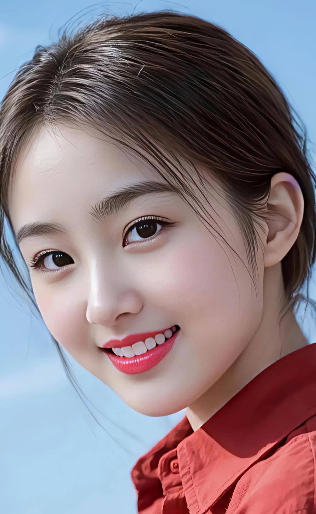 红衣美人笑，春风满面生。