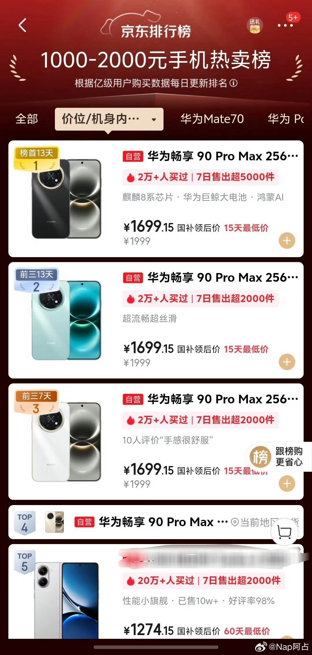 华为畅享90pm听说是卖爆了给家里老人弄了一台，不过最近又开始大批量招黑了隔壁拿