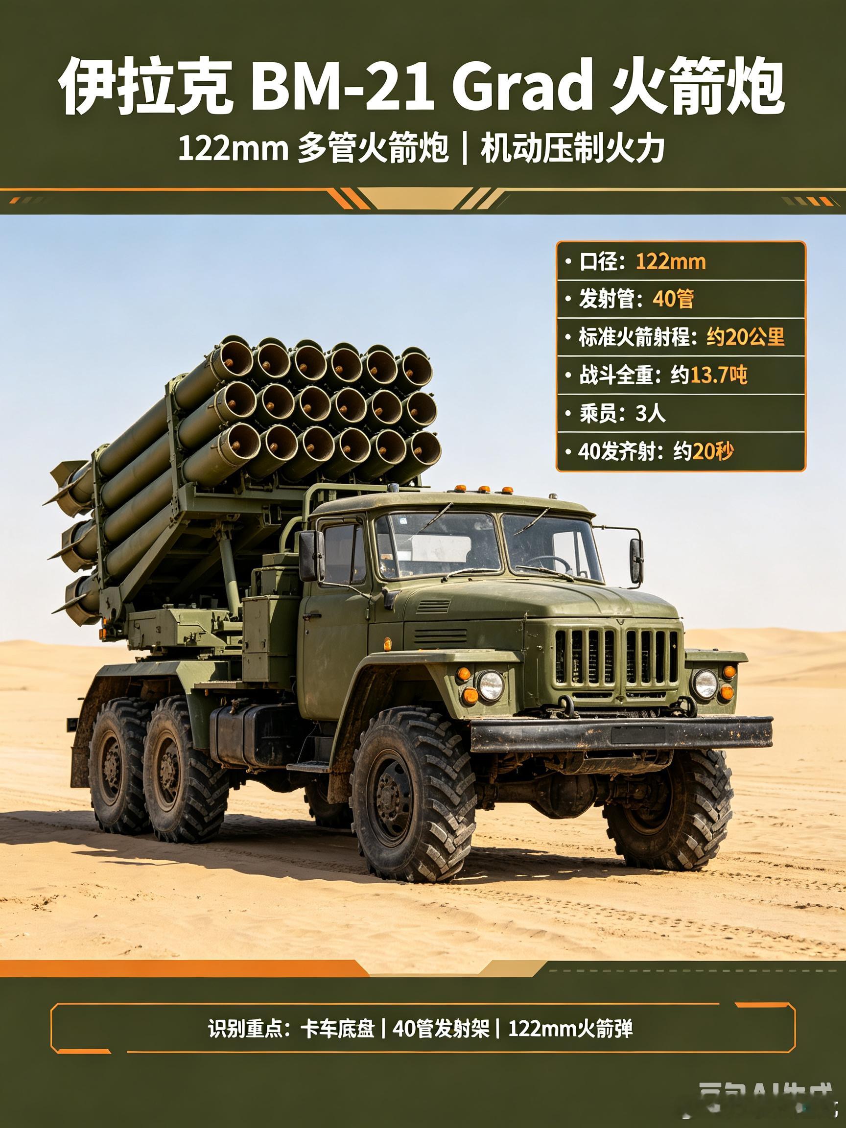 伊拉克BM‑21“冰雹”多管火箭炮｜老兵的覆盖式火力很多人只关注高精度导弹，常常