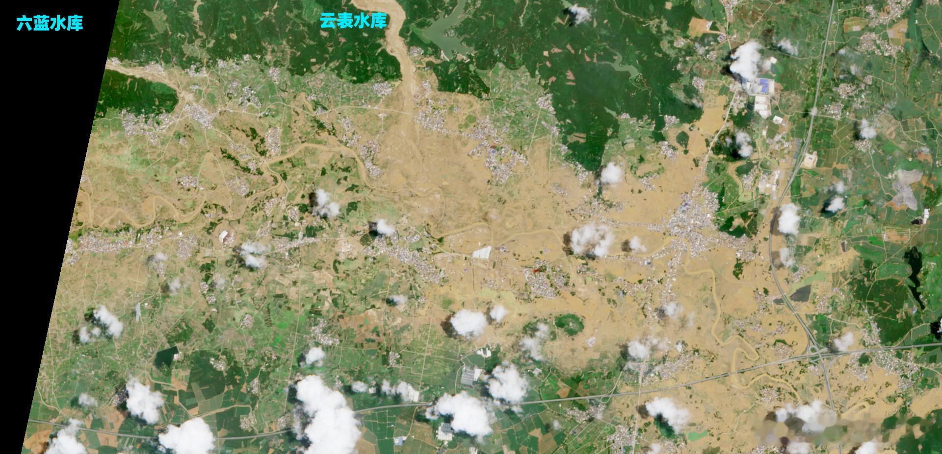 7月12日广西横州六蓝水库、云表水库下游卫星图！六蓝水库“7·6”溃坝灾害调查评