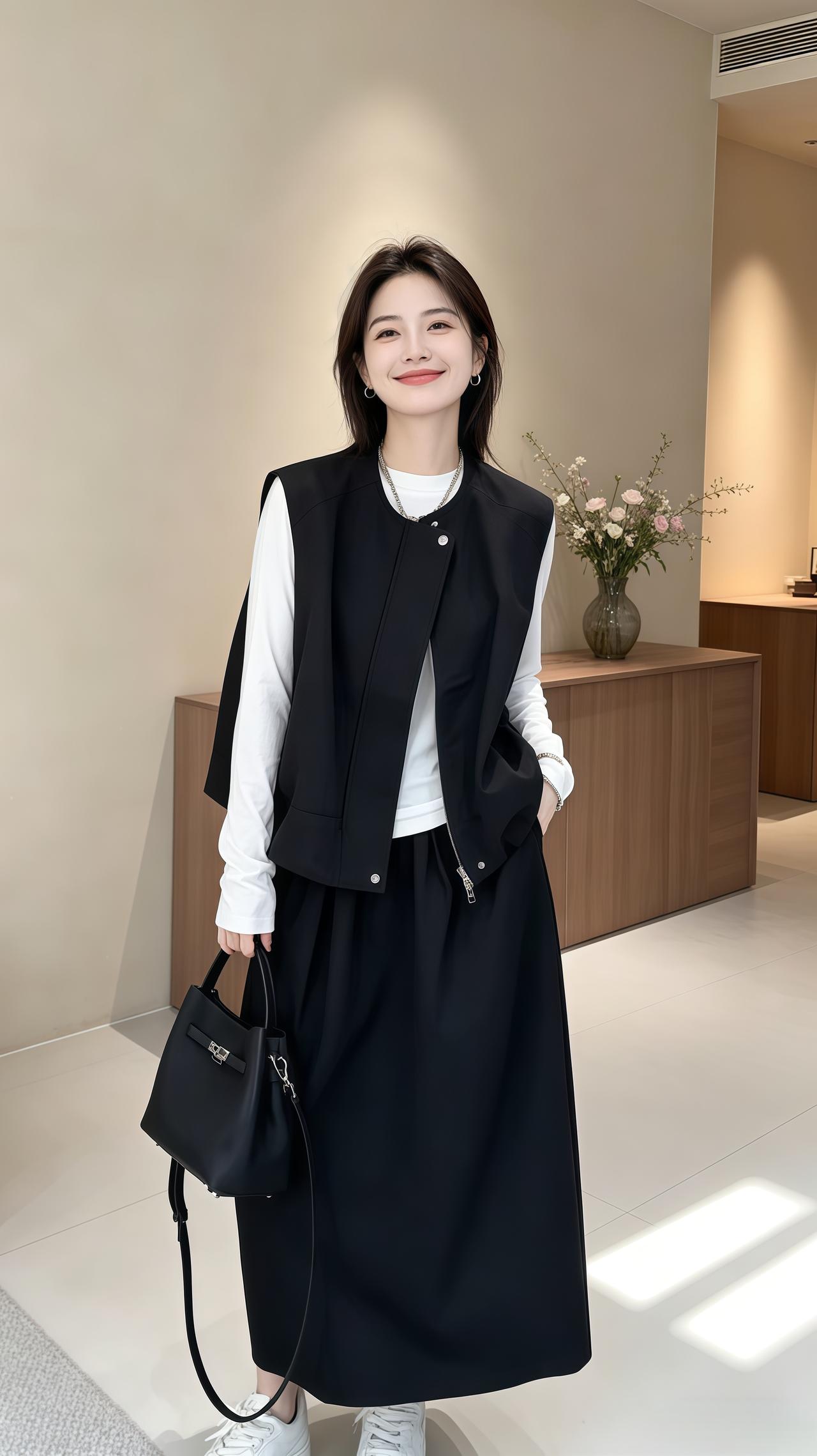 马甲半身裙套装 穿搭 穿搭vlog 韩系穿搭 ootd穿搭