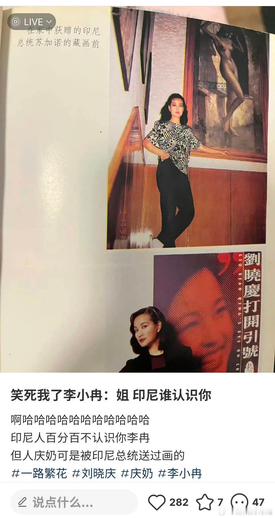 李小冉对刘晓庆说：印尼谁认识你？实际上印尼总统给刘晓庆送过画 