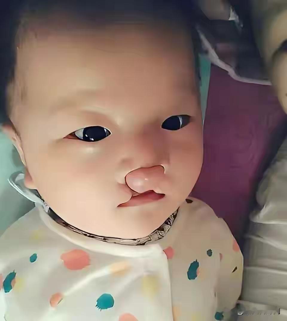 唇腭裂女孩妈妈晒出女儿手术前后的照片，对比鲜明：
第一张是女儿幼年的照片：
第二