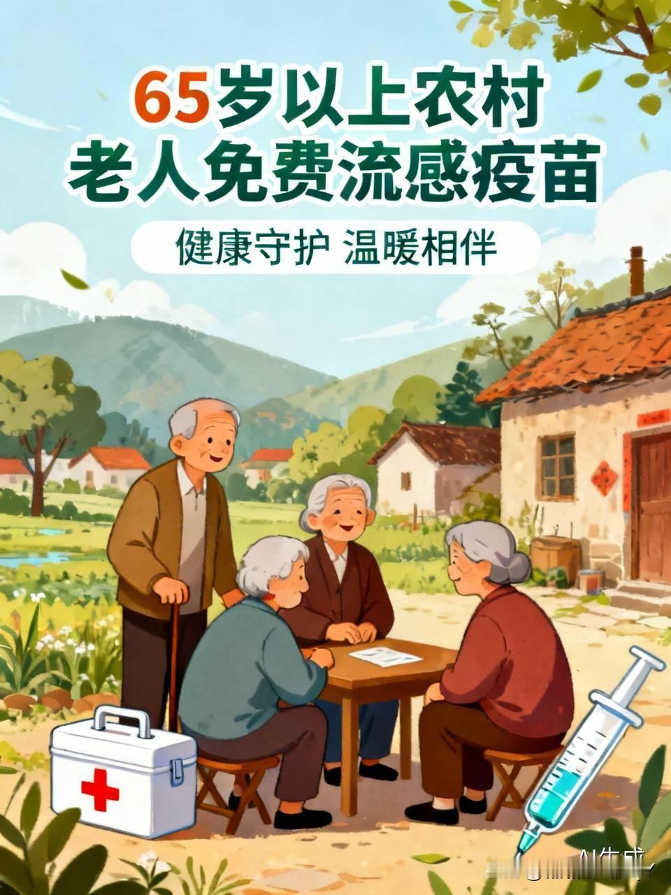 最近，65岁以上的农村老人可以免费打流感疫苗了。听到这个消息后，整个农村老人感到