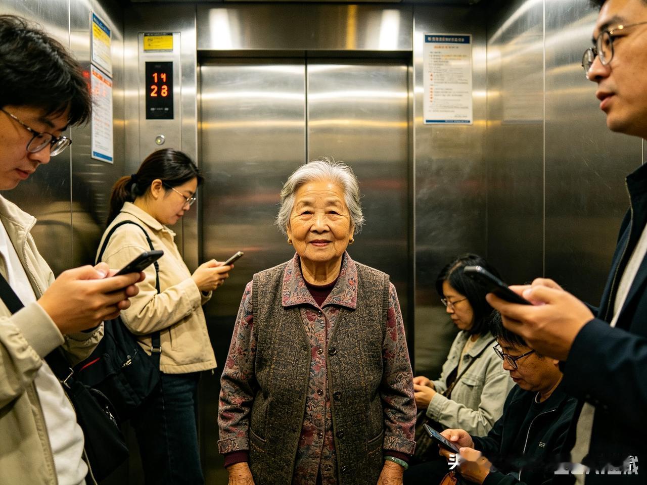 今天下午坐电梯，碰到一件挺有意思的小事。电梯停在15楼，门关得有点慢，旁边一个小