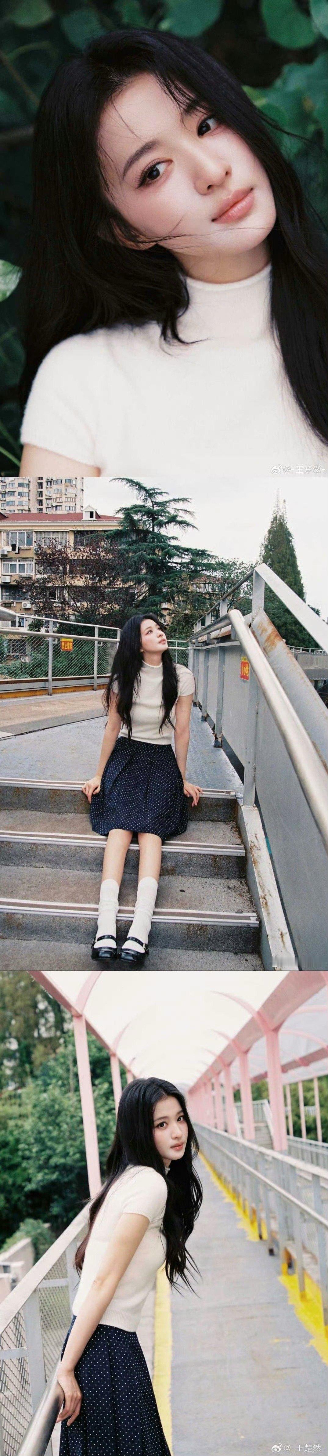 王楚然一直想认识的邻家女孩 长卷发配波点裙也太温柔了！王楚然的胶片写真烟火气十足