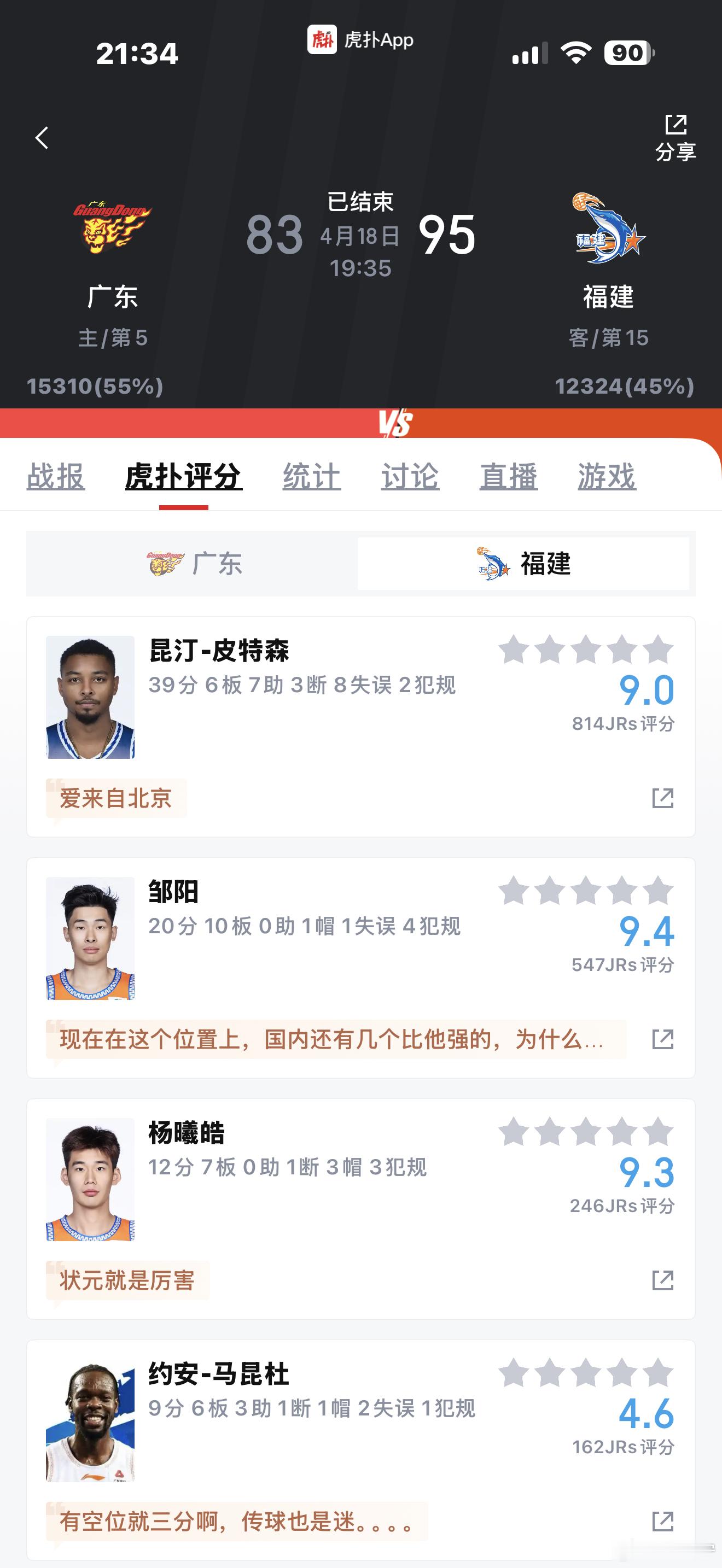 广东男篮vs福建男篮 啥？我福建把广东赢了？？广东宏远CBA