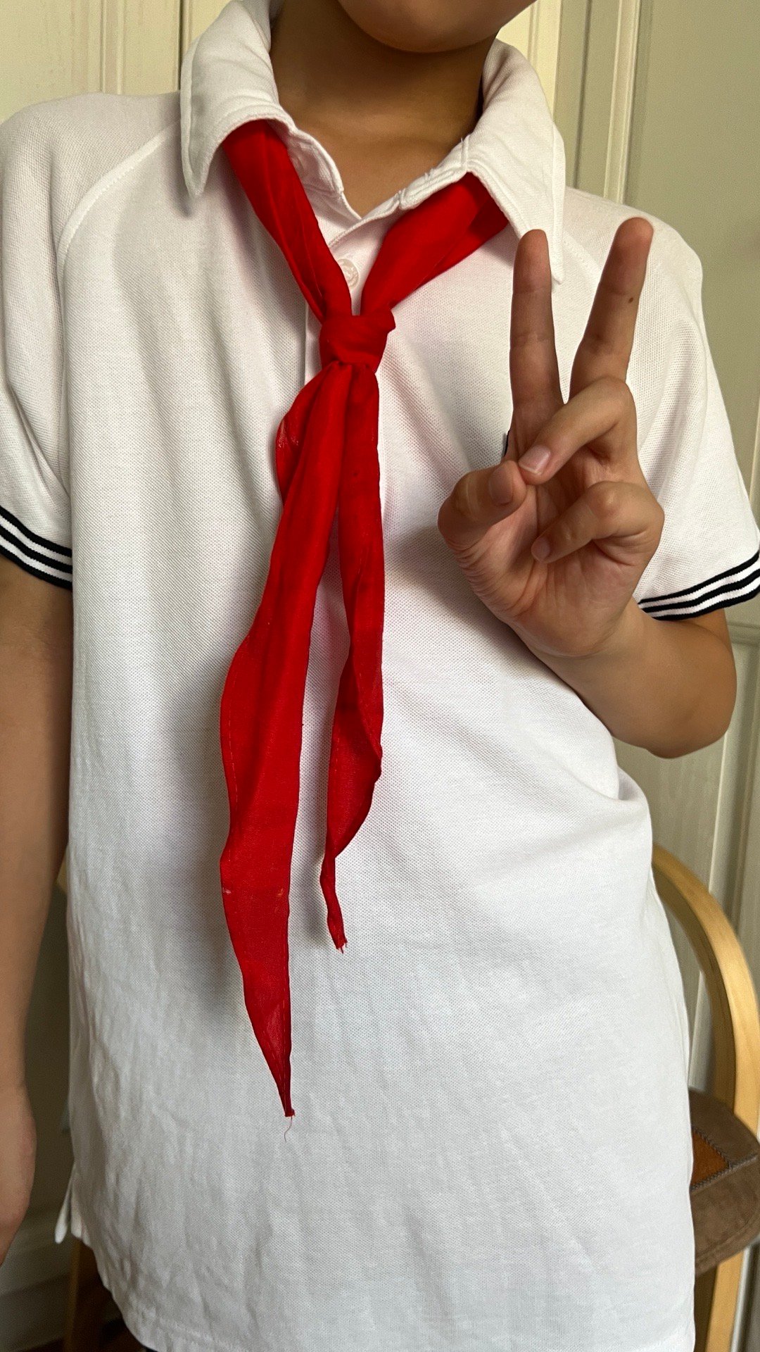 上学没哼唧，但是忘记红领巾怎么系了，快急哭了！哈哈哈哈哈让我笑一会儿…… ​​​