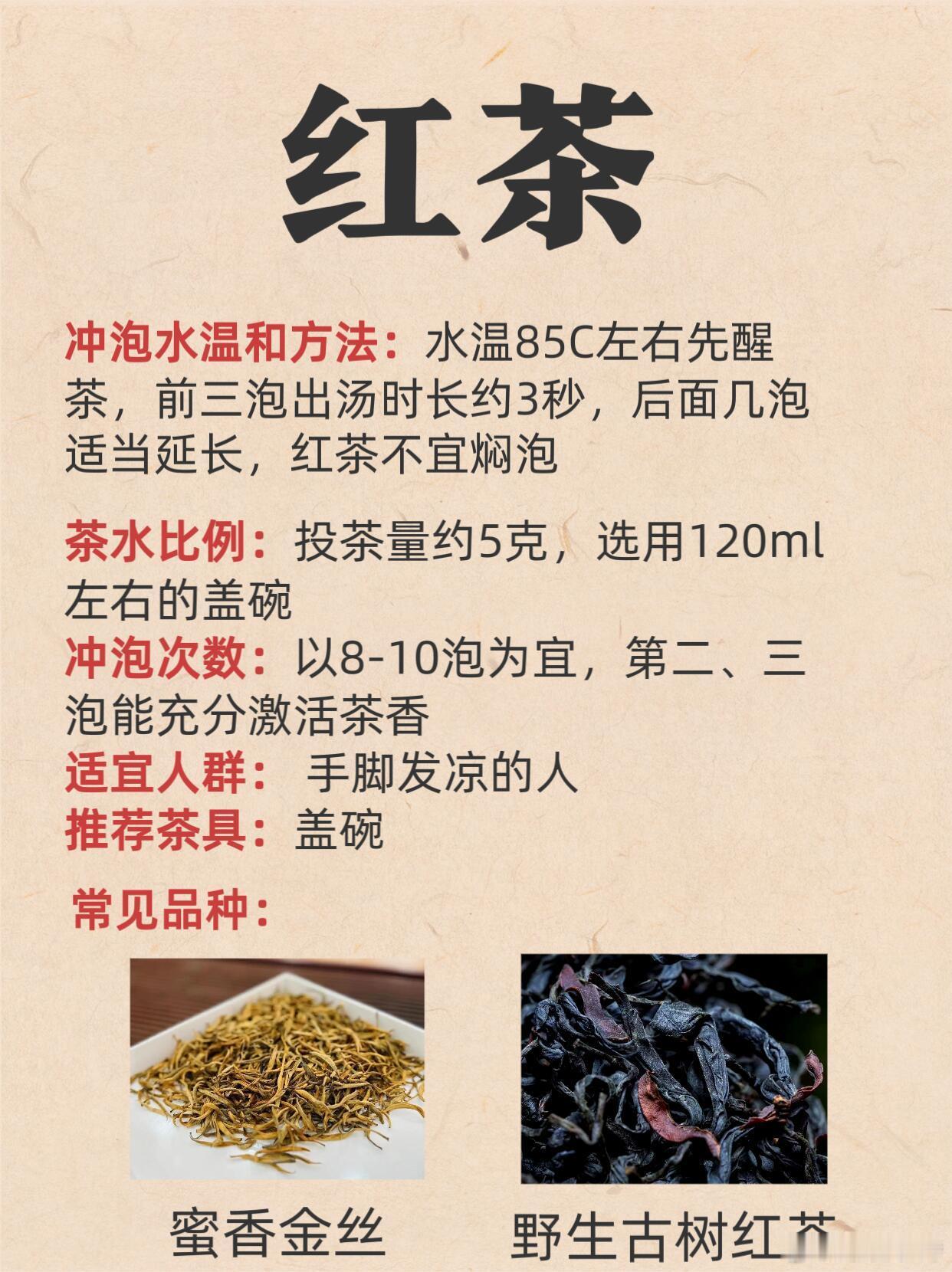 六大茶类冲泡大全攻略｜小白看这一篇就够了❶红茶茶器：白瓷盖碗水温：85℃-95℃