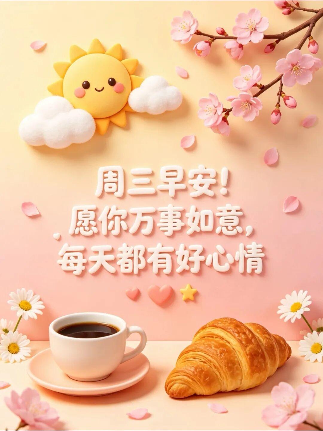 迎着清风开启周三时光。用从容面对生活百态，用笑意治愈日常疲惫，用平安守护朝夕岁月