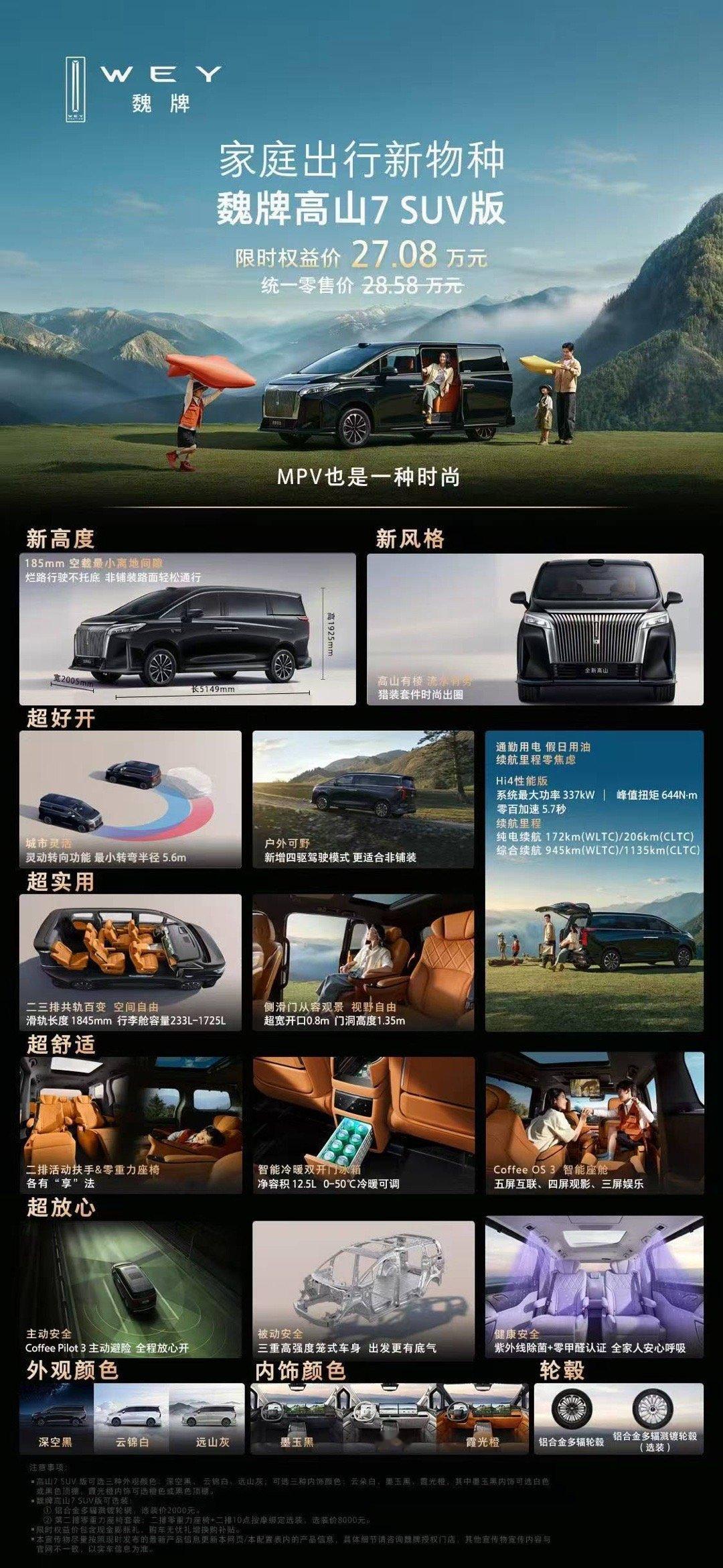 魏牌高山7 SUV版正式上市终于不用在MPV和SUV之间纠结二选一了！魏牌高山7