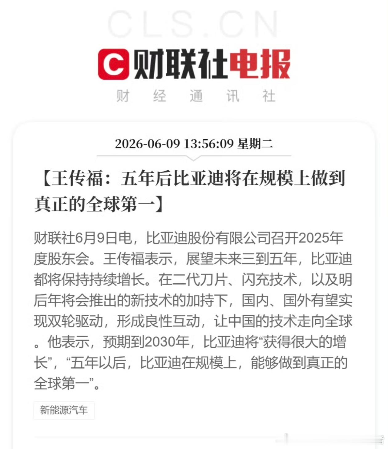 王总又立下一个大目标，5年后比亚迪规模要做成全球第一。做为一位战略家，王总之前的