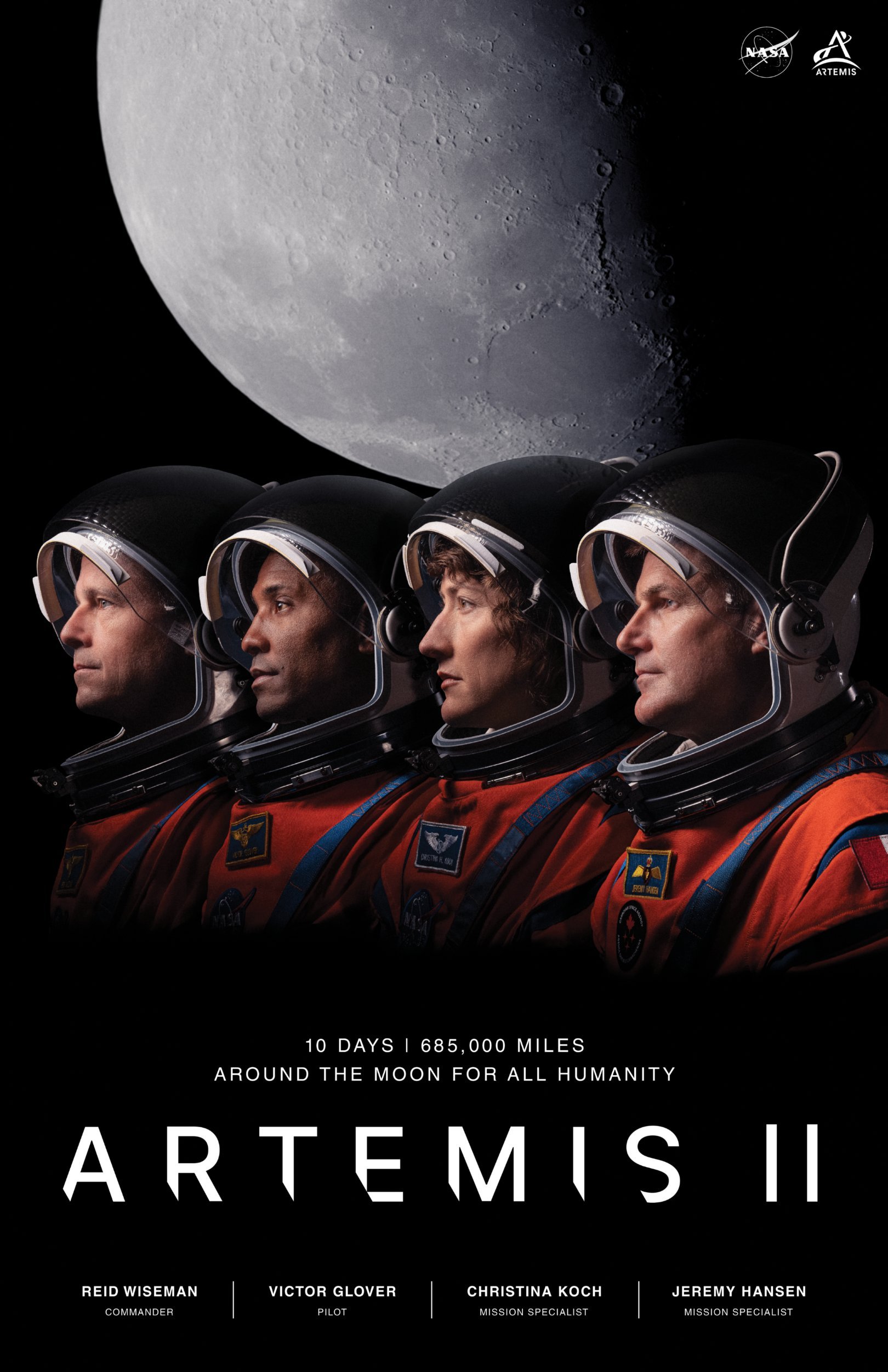 NASA公布阿尔忒弥斯2号载人绕月海报阿尔忒弥斯2号计划2025年9月发射，执行