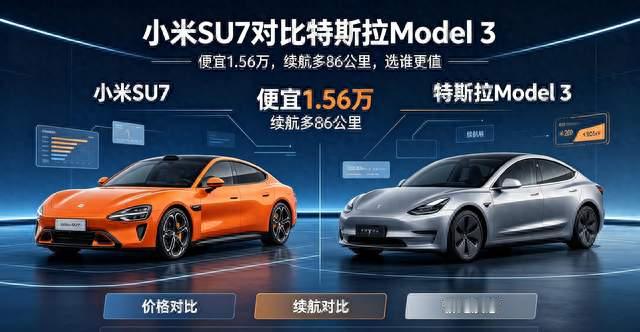 小米SU7对比特斯拉Model 3：便宜1.56万，续航多86公里，选谁更值