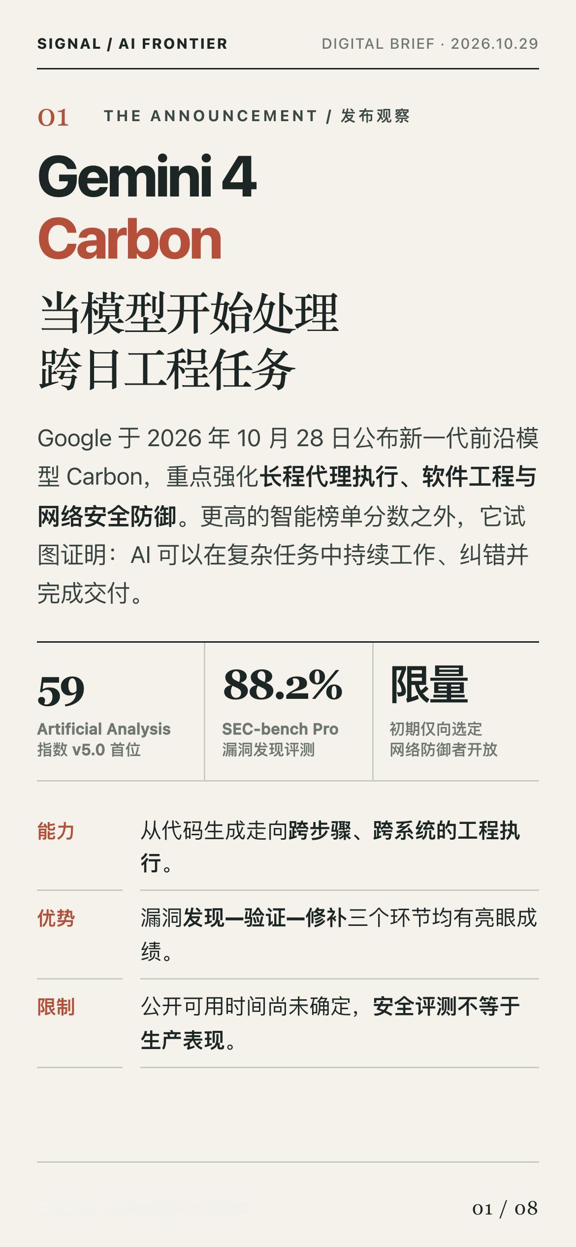 「当AI开始处理跨日工程：Google发布Gemini 4 Carbon」Goo