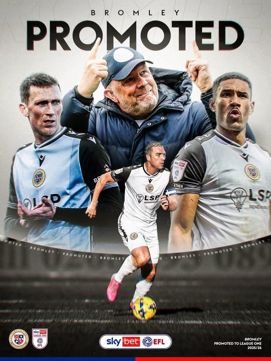 「烏鴉回歸」🐦⬛ 英乙球會布朗尼（Bromley）喺主場賽和劍橋聯後，領先第四