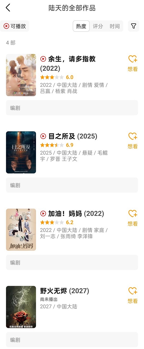 开到荼蘼的编剧是 陆天 以下是编剧老师的作品⬇️ 