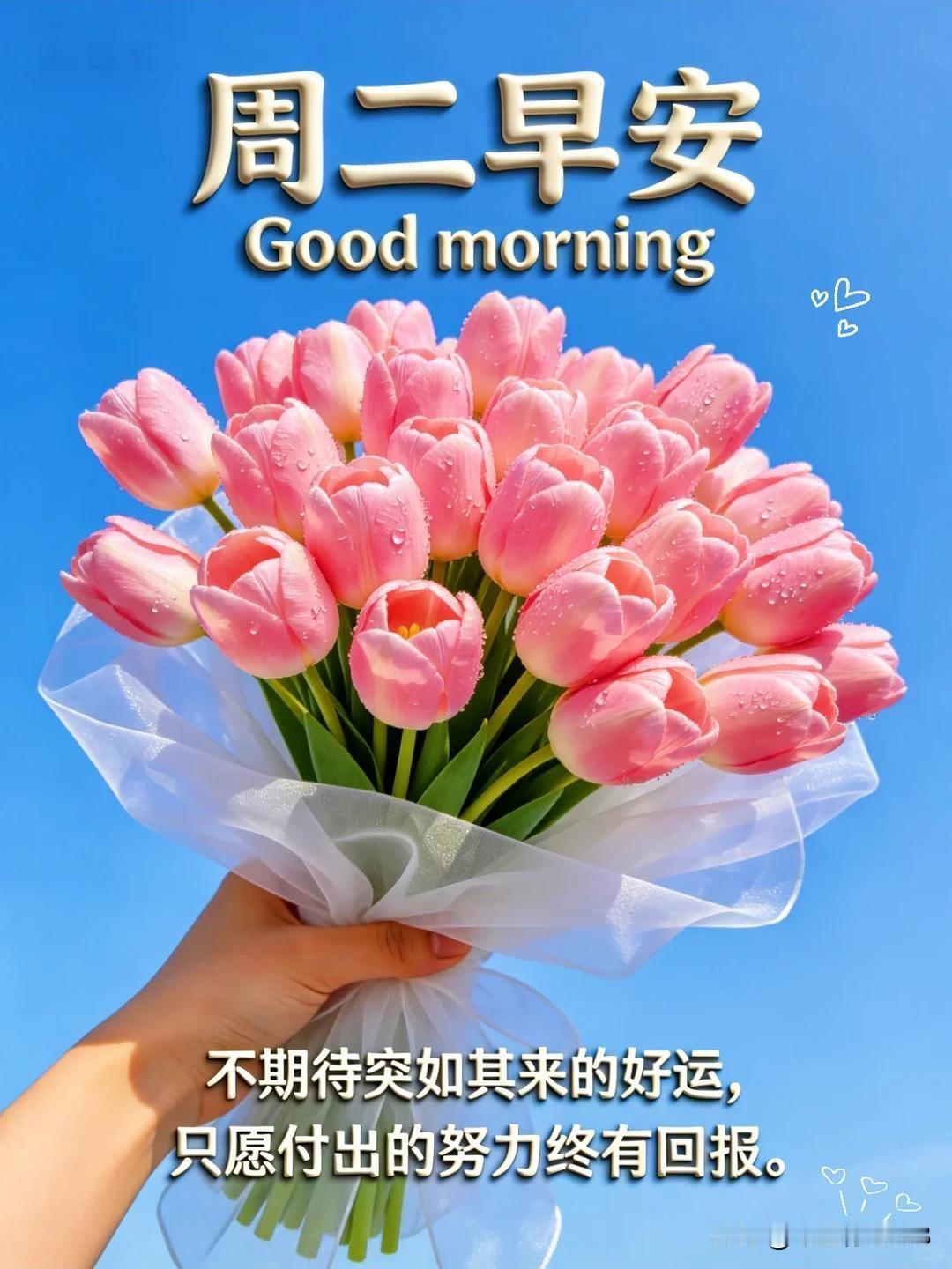 晴空万里，风光清爽，周二的暖心祝福准时为你送达。

崭新的月份已然步入正轨，别让