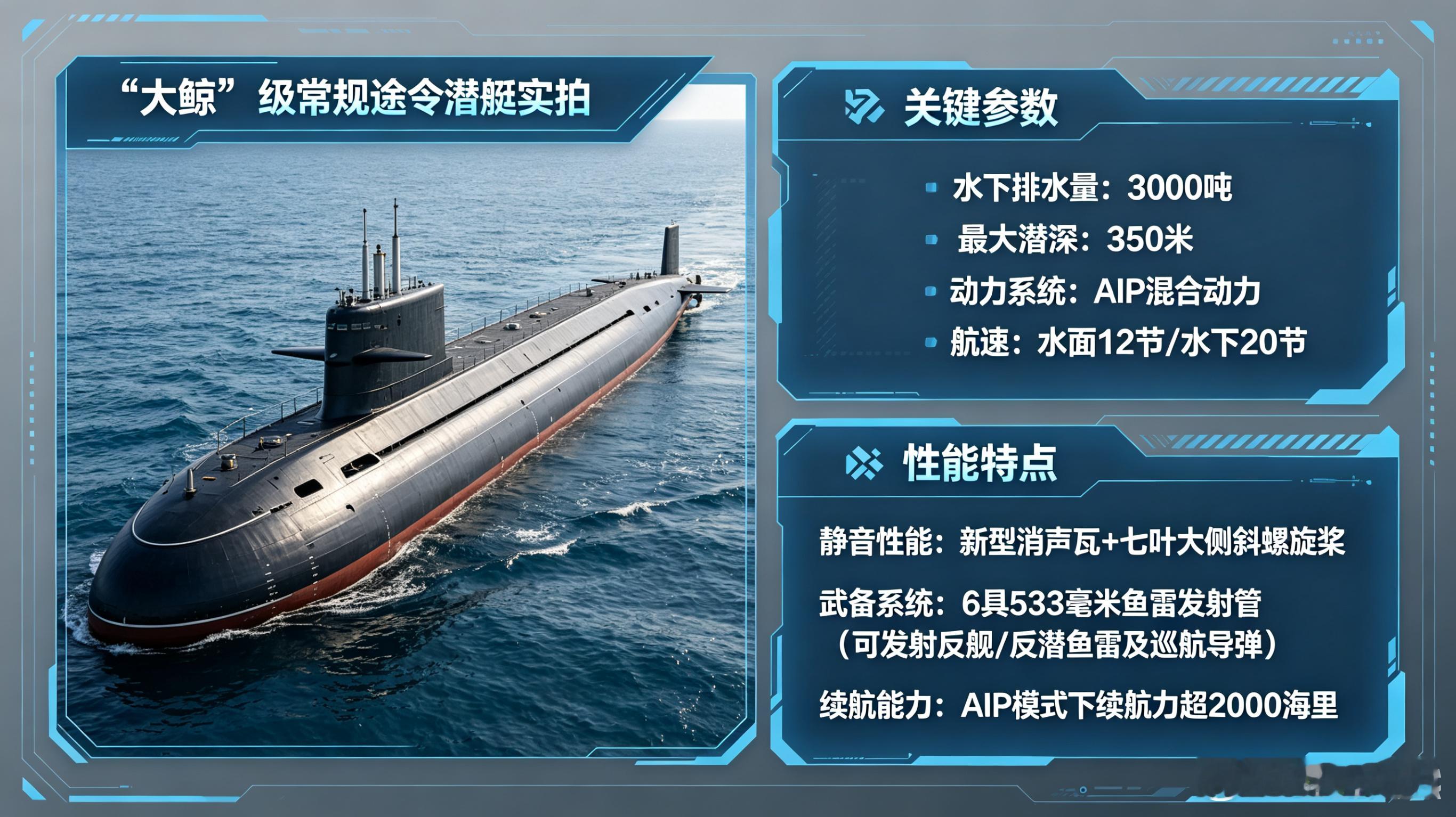 🐋 每天认识一件兵器——“大鲸”级常规动力潜艇装备定位远洋常规动力攻击潜艇（S