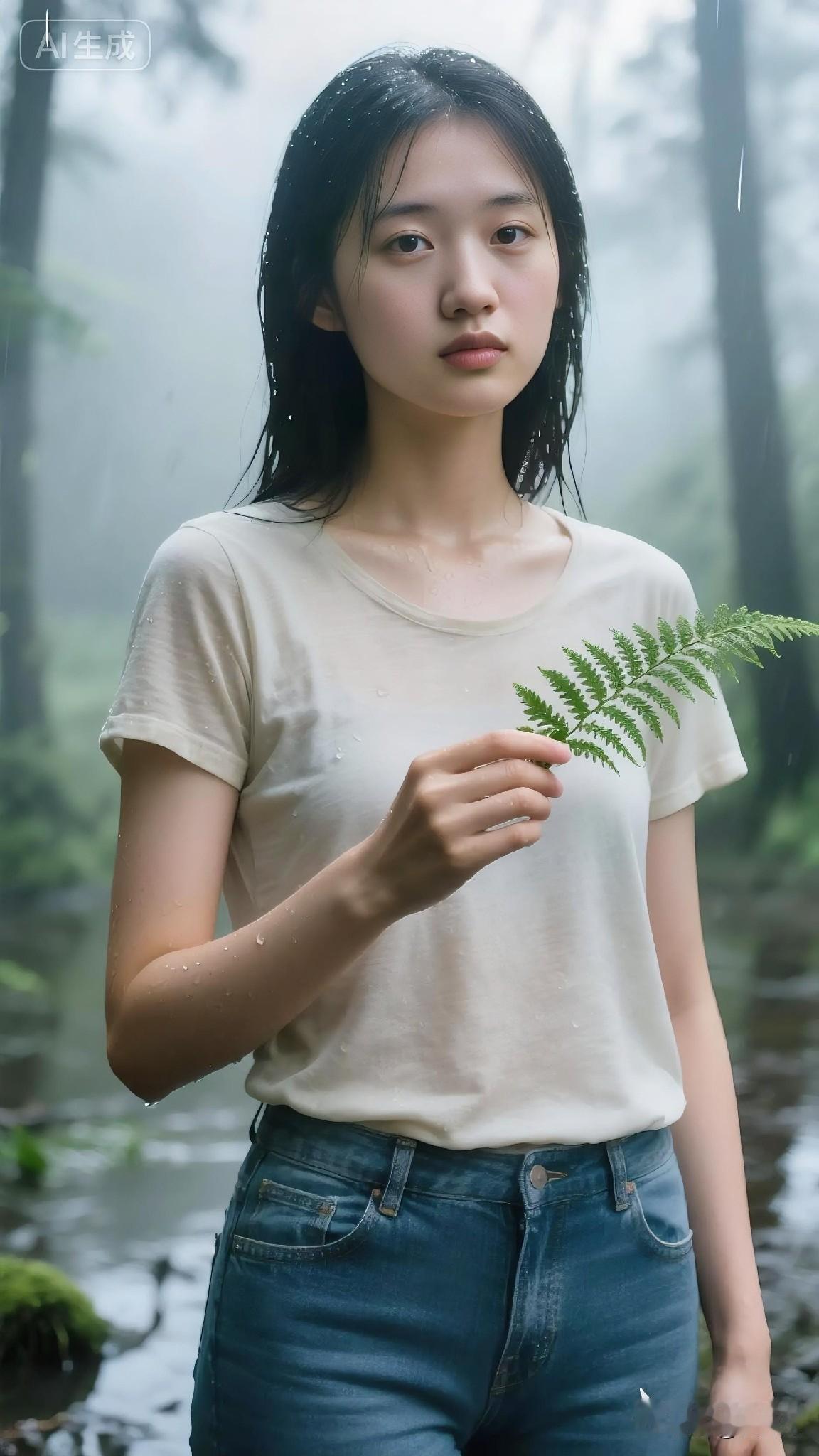 上句：湿发微沾山里雨，
下句：纤指轻握叶间春。
求横批 ？？？？