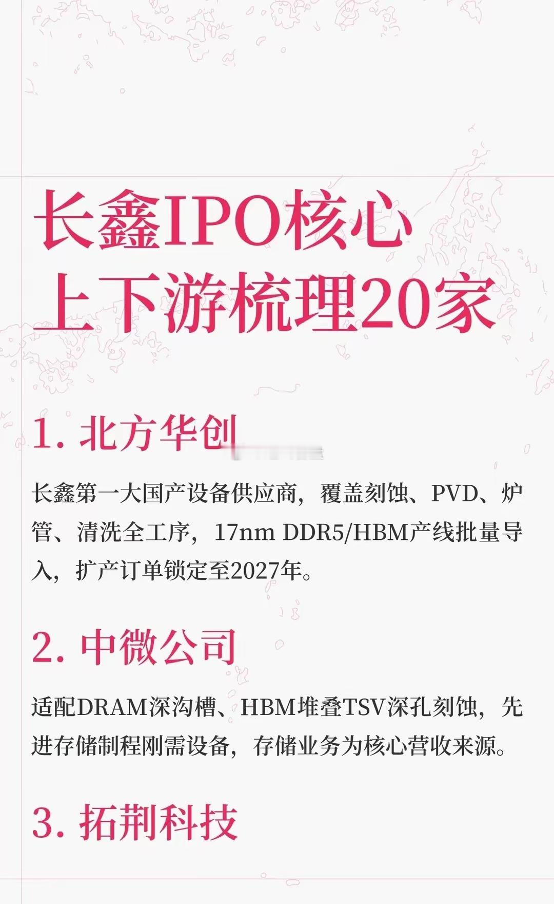 长鑫IPO核心上下游梳理20家北方华创、中微公司、拓荆科技等企业为长鑫存储提供刻