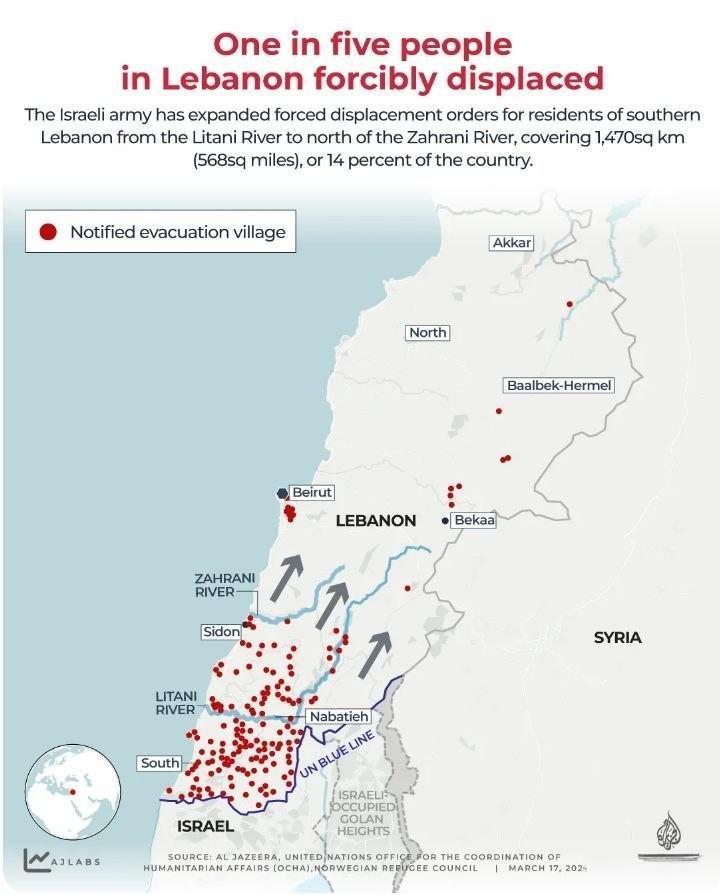 以色列正准备吞并黎巴嫩三分之一的领土，并将其并入已从叙利亚吞并的戈兰高地。

以