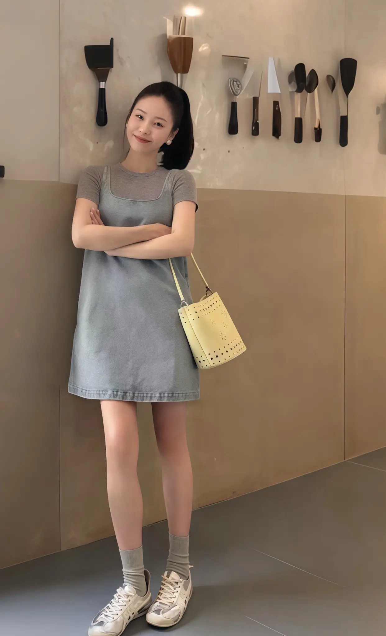 韩系减龄套装，复古牛仔吊带裙搭配T恤。减龄穿搭 我的夏日ootd