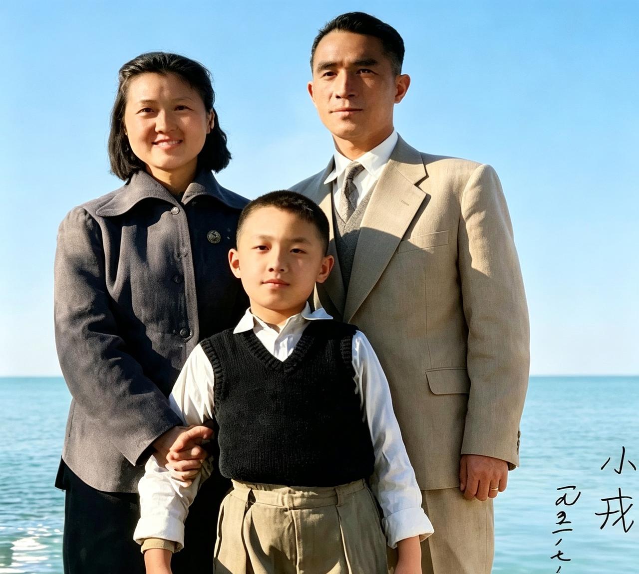 1951年，粟裕和妻子楚青，儿子粟戎生，一张温馨合影，虎父无犬子